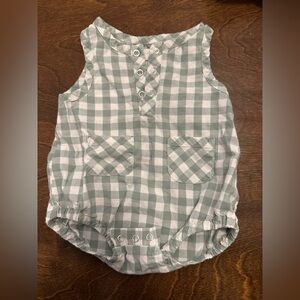 Green and White Checkered Baby Romper by Pehr